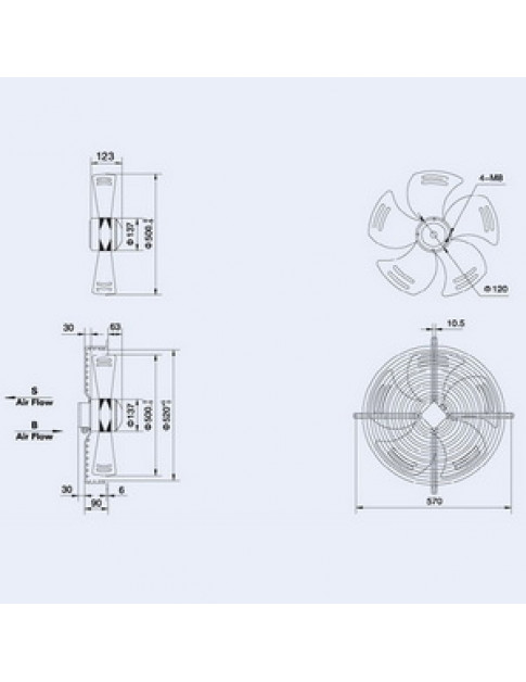 Осьовий вентилятор Weiguang YWF4D-500-B-137/35-G 380V 1300rpm 6570 м3/год