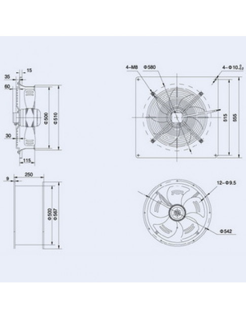 Осьовий вентилятор Weiguang YWF4D-500S-137/35-G 380V 1300rpm 6570 м3/год