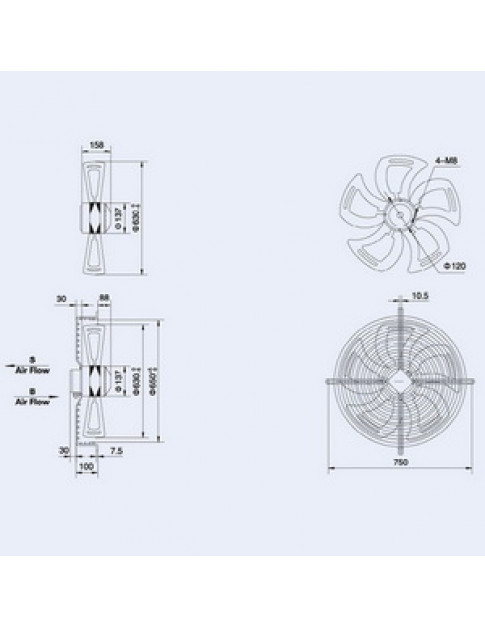 Осьовий вентилятор Weiguang YWF4D-630-S-137/70-G 380V 1320rpm 12200 м3/год