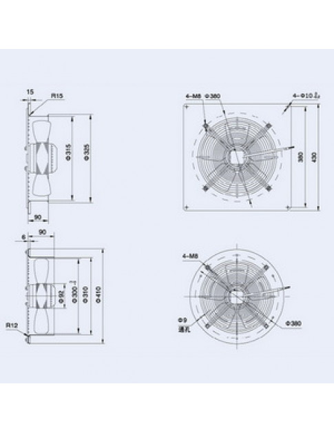 Осьовий вентилятор Weiguang YWF4E-300-B-92/35-G 220V 1350rpm 1664 м3/год