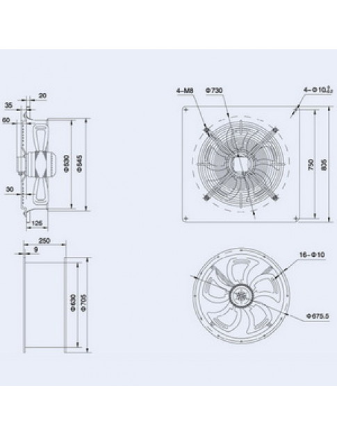 Осьовий вентилятор Weiguang YWF4E-630-S-137/70-G 220V 1360rpm 10860 м3/год Осьовий вентилятор Weiguang YWF4E-630-S-137/70-G 220V 1360rpm 10860 м3/год