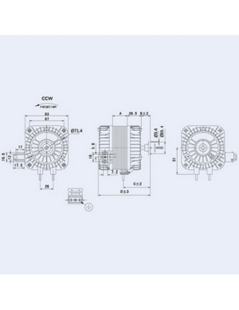 Двигун полюсний Weiguang YZF 25-40-18/26 25W 220V 1300rpm 1030 м3/год